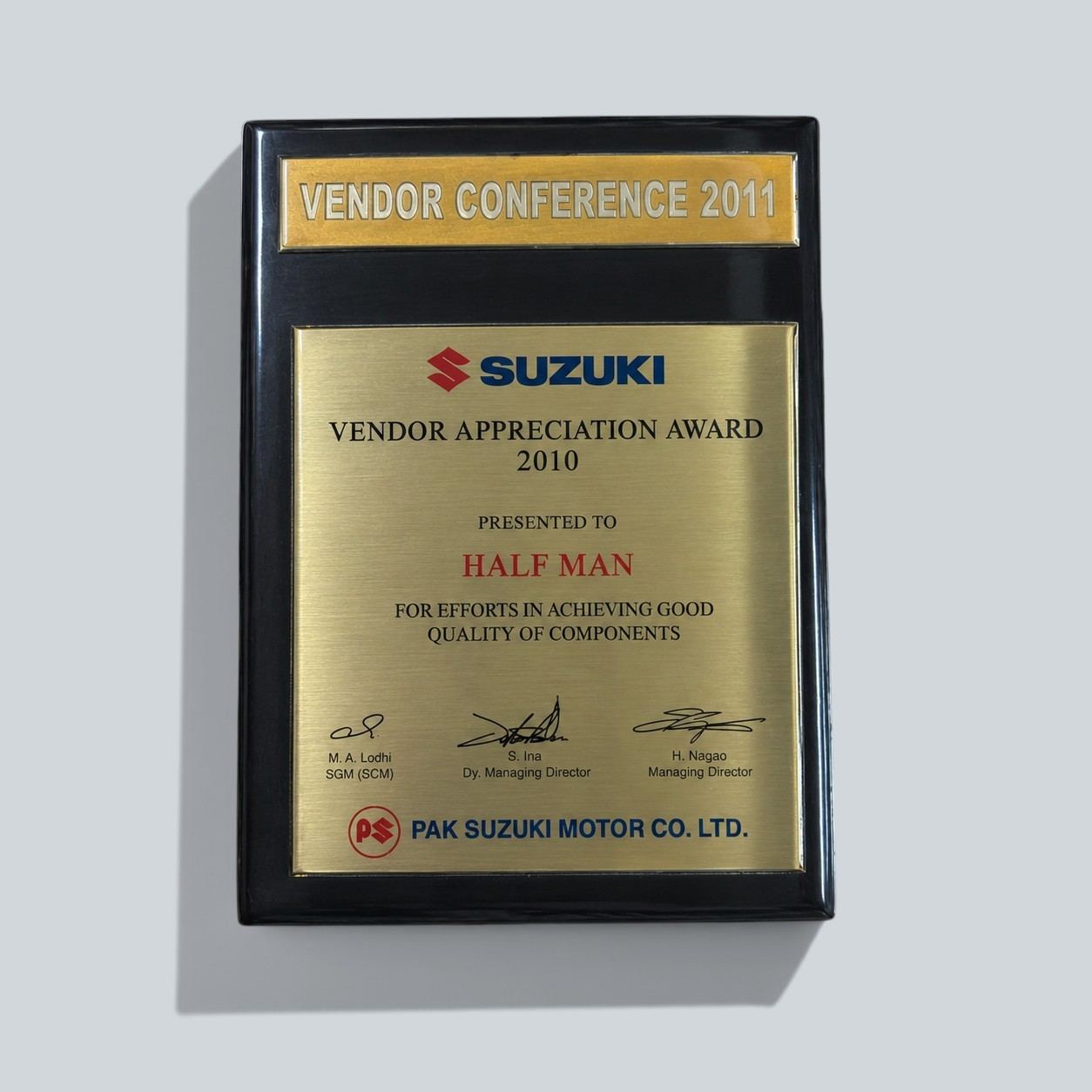 Vendor Appreciation Award, 2010 - Halfman Engineering